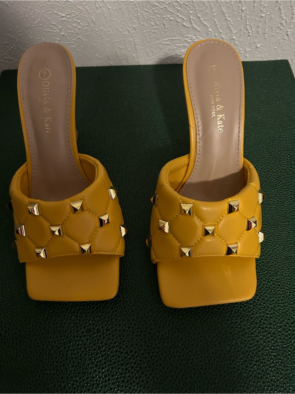 Olivia & Kate Yellow Quilted Slide Heels with Gold Studs